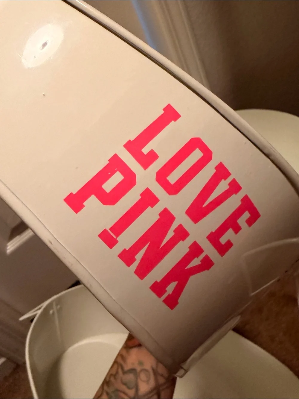 PINK Victoria's Secret White Metal Storage Bins with Pink Logos - Nesting Set